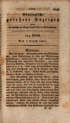 Göttingische gelehrte Anzeigen (Göttingische Zeitungen von gelehrten Sachen) Montag 3. August 1807