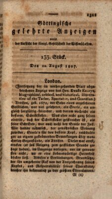 Göttingische gelehrte Anzeigen (Göttingische Zeitungen von gelehrten Sachen) Donnerstag 20. August 1807