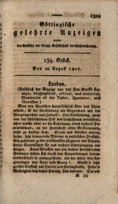 Göttingische gelehrte Anzeigen (Göttingische Zeitungen von gelehrten Sachen) Samstag 22. August 1807