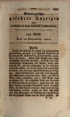 Göttingische gelehrte Anzeigen (Göttingische Zeitungen von gelehrten Sachen) Donnerstag 10. September 1807