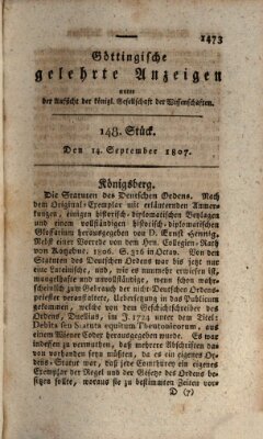 Göttingische gelehrte Anzeigen (Göttingische Zeitungen von gelehrten Sachen) Montag 14. September 1807