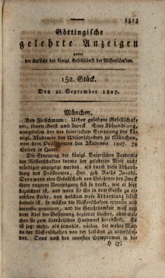 Göttingische gelehrte Anzeigen (Göttingische Zeitungen von gelehrten Sachen) Montag 21. September 1807