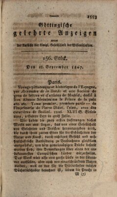 Göttingische gelehrte Anzeigen (Göttingische Zeitungen von gelehrten Sachen) Montag 28. September 1807