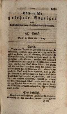 Göttingische gelehrte Anzeigen (Göttingische Zeitungen von gelehrten Sachen) Donnerstag 1. Oktober 1807