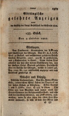 Göttingische gelehrte Anzeigen (Göttingische Zeitungen von gelehrten Sachen) Samstag 3. Oktober 1807