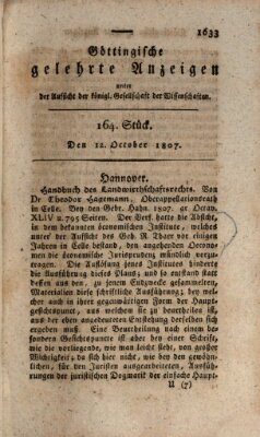 Göttingische gelehrte Anzeigen (Göttingische Zeitungen von gelehrten Sachen) Montag 12. Oktober 1807