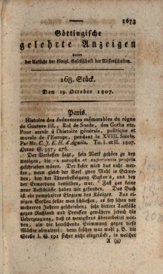 Göttingische gelehrte Anzeigen (Göttingische Zeitungen von gelehrten Sachen) Montag 19. Oktober 1807