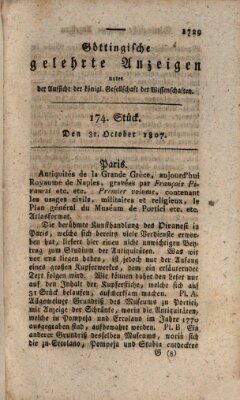 Göttingische gelehrte Anzeigen (Göttingische Zeitungen von gelehrten Sachen) Samstag 31. Oktober 1807