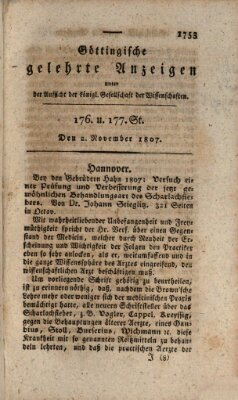 Göttingische gelehrte Anzeigen (Göttingische Zeitungen von gelehrten Sachen) Montag 2. November 1807