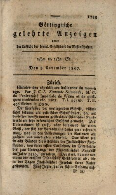 Göttingische gelehrte Anzeigen (Göttingische Zeitungen von gelehrten Sachen) Montag 9. November 1807