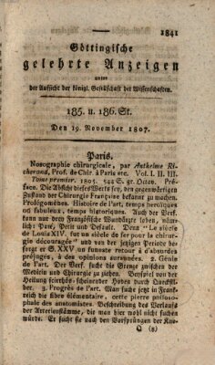 Göttingische gelehrte Anzeigen (Göttingische Zeitungen von gelehrten Sachen) Donnerstag 19. November 1807