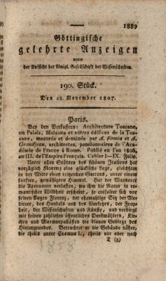 Göttingische gelehrte Anzeigen (Göttingische Zeitungen von gelehrten Sachen) Samstag 28. November 1807