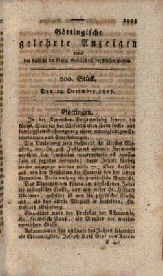 Göttingische gelehrte Anzeigen (Göttingische Zeitungen von gelehrten Sachen) Montag 14. Dezember 1807