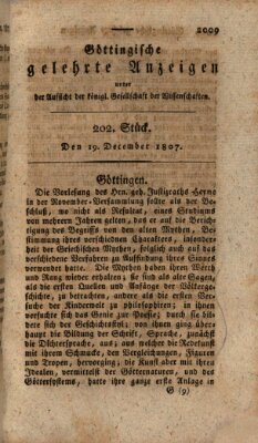 Göttingische gelehrte Anzeigen (Göttingische Zeitungen von gelehrten Sachen) Samstag 19. Dezember 1807