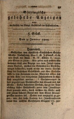 Göttingische gelehrte Anzeigen (Göttingische Zeitungen von gelehrten Sachen) Samstag 9. Januar 1808