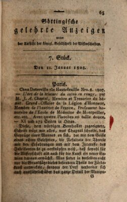 Göttingische gelehrte Anzeigen (Göttingische Zeitungen von gelehrten Sachen) Montag 11. Januar 1808