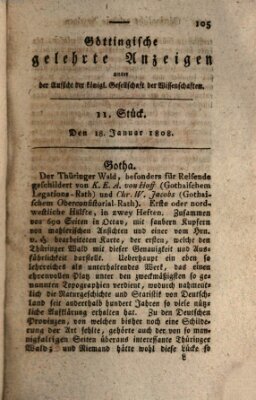 Göttingische gelehrte Anzeigen (Göttingische Zeitungen von gelehrten Sachen) Montag 18. Januar 1808