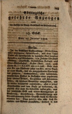 Göttingische gelehrte Anzeigen (Göttingische Zeitungen von gelehrten Sachen) Montag 25. Januar 1808