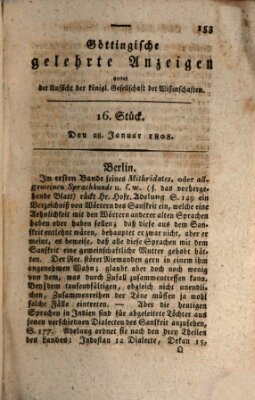 Göttingische gelehrte Anzeigen (Göttingische Zeitungen von gelehrten Sachen) Donnerstag 28. Januar 1808