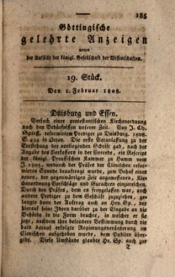 Göttingische gelehrte Anzeigen (Göttingische Zeitungen von gelehrten Sachen) Montag 1. Februar 1808