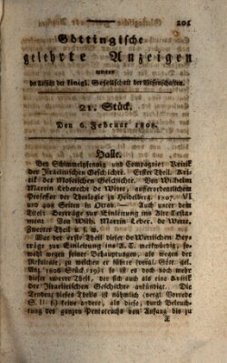 Göttingische gelehrte Anzeigen (Göttingische Zeitungen von gelehrten Sachen) Samstag 6. Februar 1808