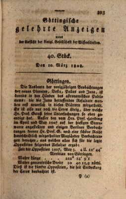 Göttingische gelehrte Anzeigen (Göttingische Zeitungen von gelehrten Sachen) Donnerstag 10. März 1808