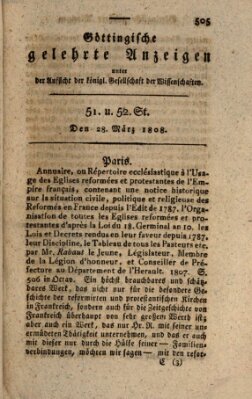 Göttingische gelehrte Anzeigen (Göttingische Zeitungen von gelehrten Sachen) Montag 28. März 1808