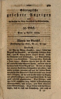 Göttingische gelehrte Anzeigen (Göttingische Zeitungen von gelehrten Sachen) Samstag 9. April 1808