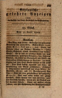 Göttingische gelehrte Anzeigen (Göttingische Zeitungen von gelehrten Sachen) Montag 11. April 1808