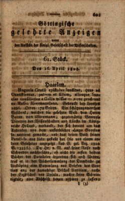 Göttingische gelehrte Anzeigen (Göttingische Zeitungen von gelehrten Sachen) Samstag 16. April 1808