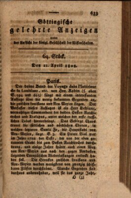 Göttingische gelehrte Anzeigen (Göttingische Zeitungen von gelehrten Sachen) Donnerstag 21. April 1808