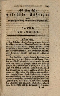 Göttingische gelehrte Anzeigen (Göttingische Zeitungen von gelehrten Sachen) Montag 9. Mai 1808