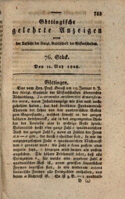 Göttingische gelehrte Anzeigen (Göttingische Zeitungen von gelehrten Sachen) Donnerstag 12. Mai 1808