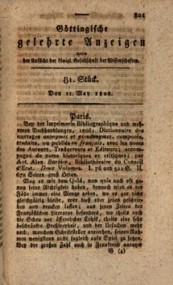 Göttingische gelehrte Anzeigen (Göttingische Zeitungen von gelehrten Sachen) Samstag 21. Mai 1808