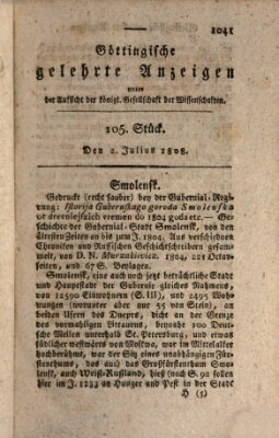 Göttingische gelehrte Anzeigen (Göttingische Zeitungen von gelehrten Sachen) Samstag 2. Juli 1808