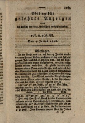 Göttingische gelehrte Anzeigen (Göttingische Zeitungen von gelehrten Sachen) Montag 4. Juli 1808