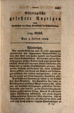 Göttingische gelehrte Anzeigen (Göttingische Zeitungen von gelehrten Sachen) Samstag 9. Juli 1808