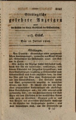 Göttingische gelehrte Anzeigen (Göttingische Zeitungen von gelehrten Sachen) Samstag 16. Juli 1808