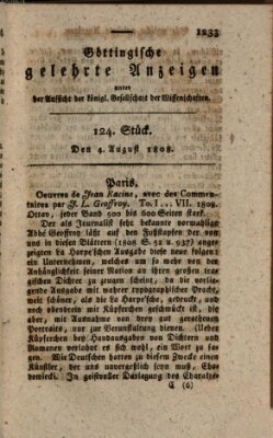 Göttingische gelehrte Anzeigen (Göttingische Zeitungen von gelehrten Sachen) Donnerstag 4. August 1808