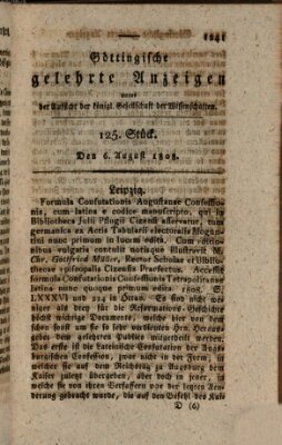 Göttingische gelehrte Anzeigen (Göttingische Zeitungen von gelehrten Sachen) Samstag 6. August 1808