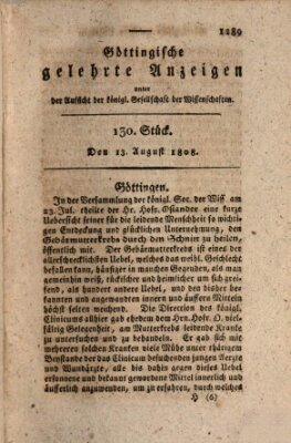 Göttingische gelehrte Anzeigen (Göttingische Zeitungen von gelehrten Sachen) Samstag 13. August 1808