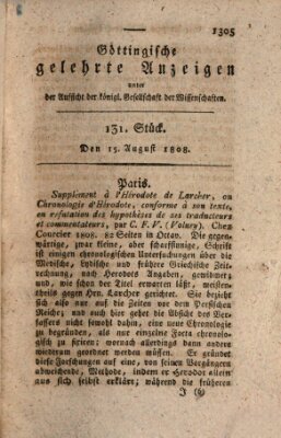 Göttingische gelehrte Anzeigen (Göttingische Zeitungen von gelehrten Sachen) Montag 15. August 1808