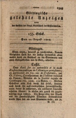 Göttingische gelehrte Anzeigen (Göttingische Zeitungen von gelehrten Sachen) Montag 22. August 1808