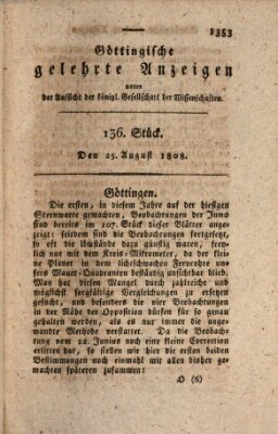 Göttingische gelehrte Anzeigen (Göttingische Zeitungen von gelehrten Sachen) Donnerstag 25. August 1808