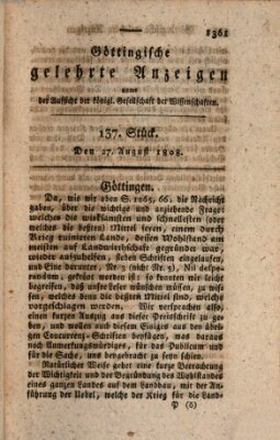 Göttingische gelehrte Anzeigen (Göttingische Zeitungen von gelehrten Sachen) Samstag 27. August 1808