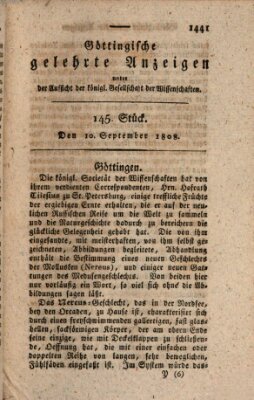 Göttingische gelehrte Anzeigen (Göttingische Zeitungen von gelehrten Sachen) Samstag 10. September 1808