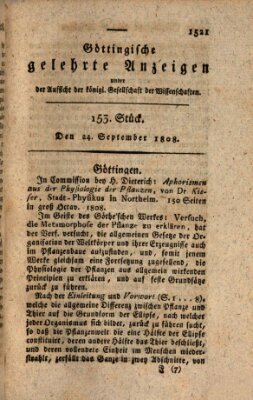 Göttingische gelehrte Anzeigen (Göttingische Zeitungen von gelehrten Sachen) Samstag 24. September 1808