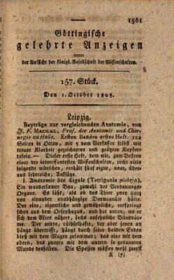 Göttingische gelehrte Anzeigen (Göttingische Zeitungen von gelehrten Sachen) Samstag 1. Oktober 1808