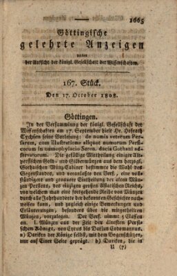 Göttingische gelehrte Anzeigen (Göttingische Zeitungen von gelehrten Sachen) Montag 17. Oktober 1808