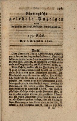 Göttingische gelehrte Anzeigen (Göttingische Zeitungen von gelehrten Sachen) Samstag 5. November 1808